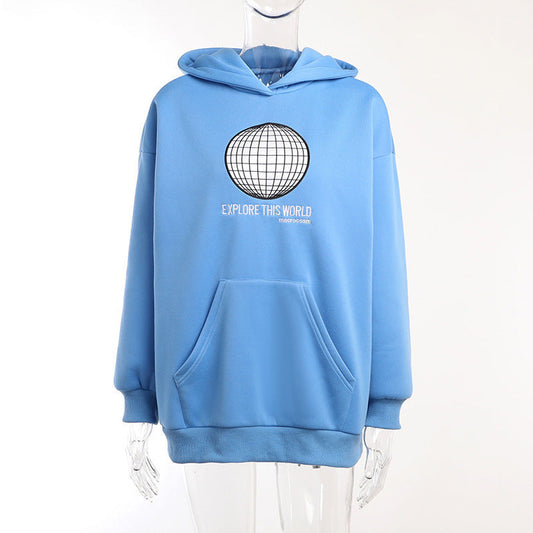 Dam Hoodie Grafisk Design Mjuk Bomullsmix 1