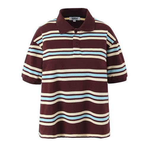 Dam Kortärmad T-shirt med Randig Vikkjol Polyester Sommarkläder-1