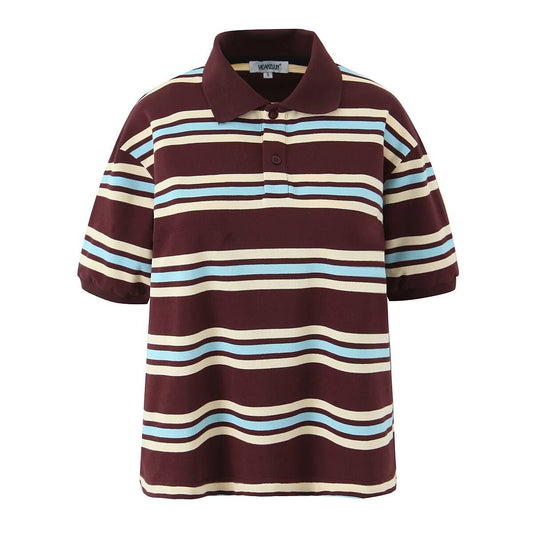 Dam Kortärmad T-shirt med Randig Vikkjol Polyester Sommarkläder-1