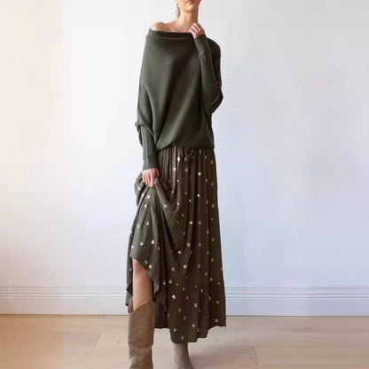 Dam Stickad Tröja Off-Shoulder Akryl-4