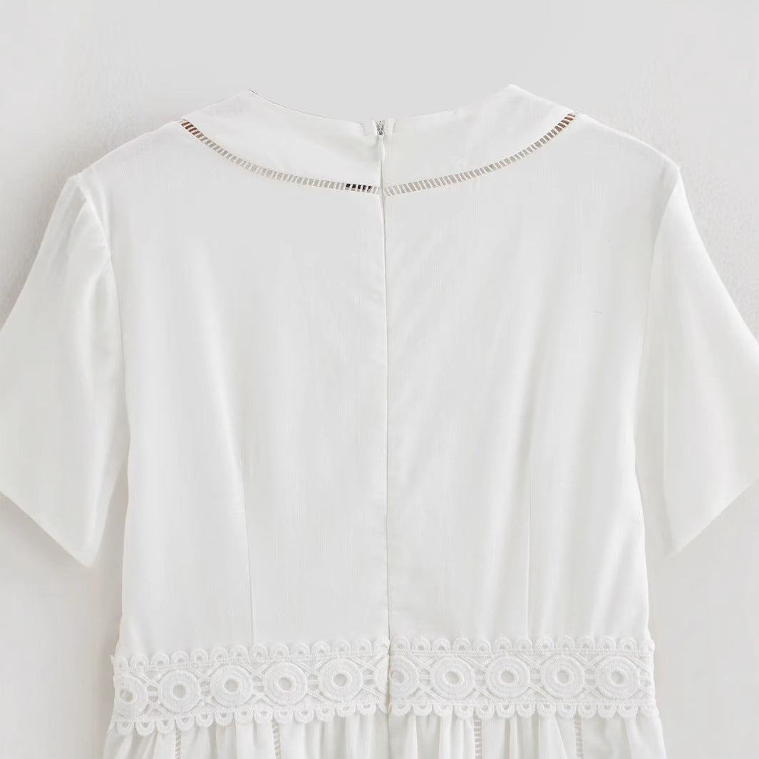 Kvinna A-Line Klänning V-Ringning Viskos Patchwork-4