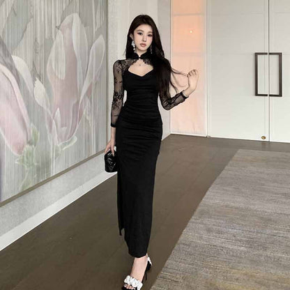 Kvinna Cheongsam Klänning Vintage Spets Polyester-2