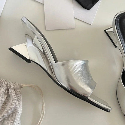 Kvinnors Öppna Mulor med Blockklack i Metalliskt Material – Elegant och Bekväm Design för Alla Tillfällen 5