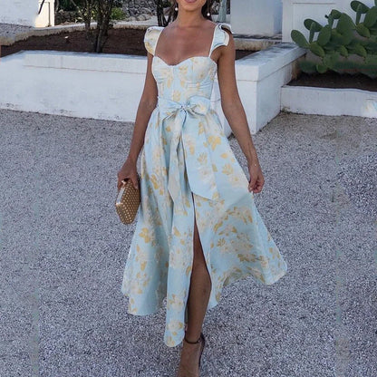 Långklänning Dam Ärmlös U-Ringning Polyester Tryckt Mönster-2