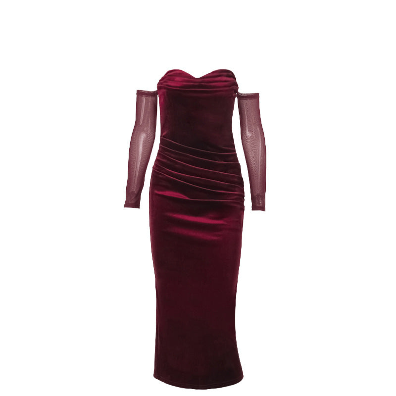 Kvinnors Klänning Draperad Transparenta Ärmar Lyxigt Tyg 6