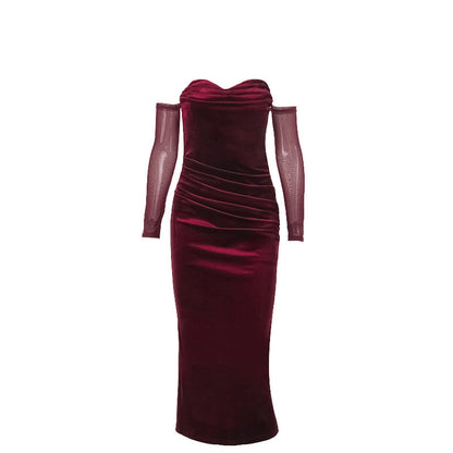 Kvinnors Klänning Draperad Transparenta Ärmar Lyxigt Tyg 6