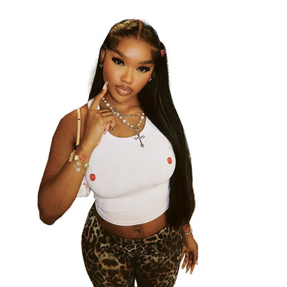 Kvinnors Sportig Topp Figurnära Andningsbart Material med Körsbärsmotiv 6