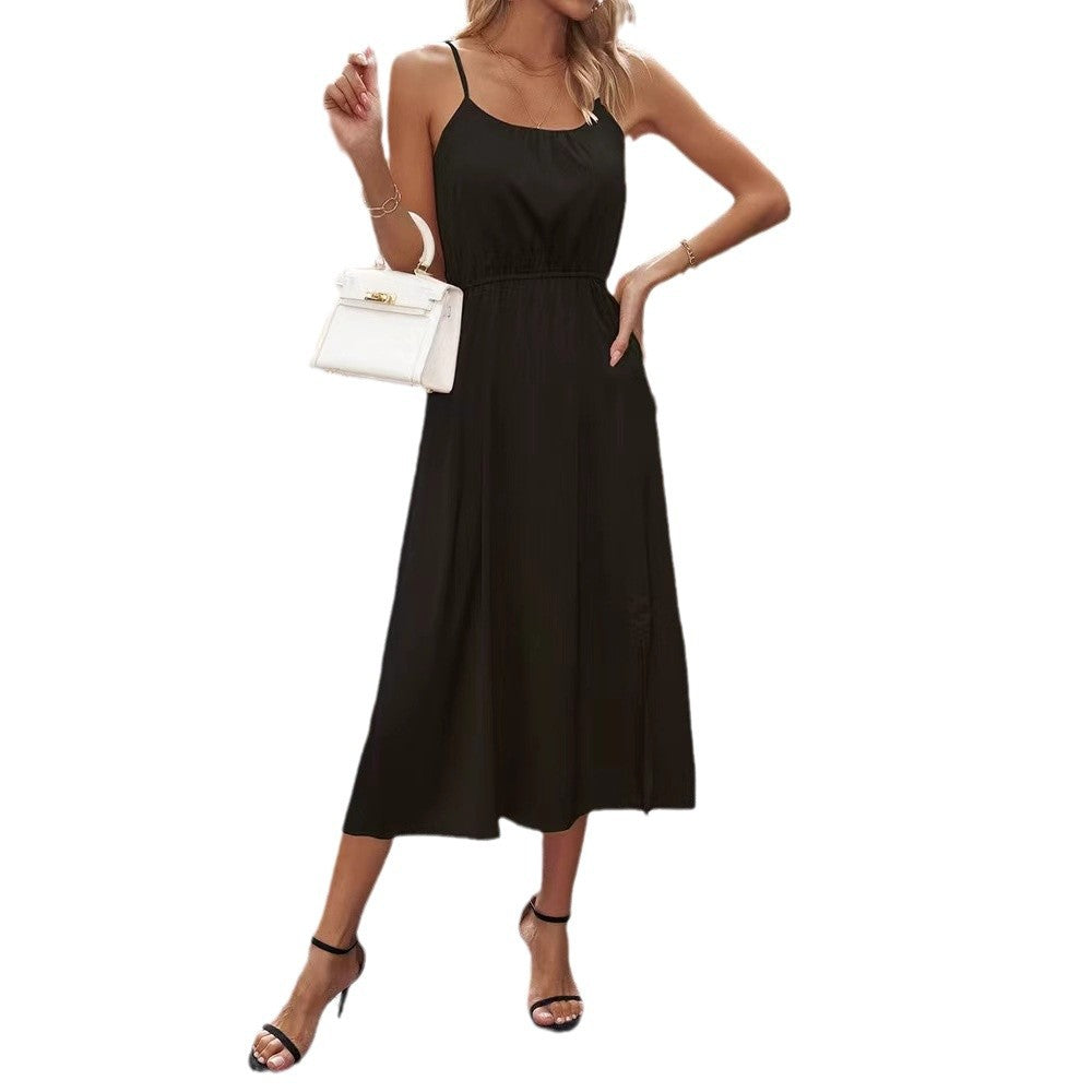 Kvinnors Midi Klänning Spaghetti Band Polyester-6