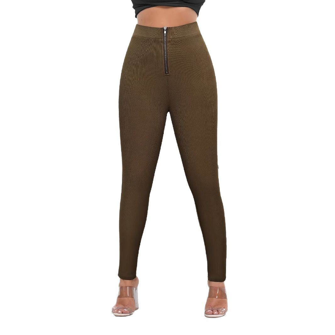 Kvinnor Leggings Hög Midja Ribbad Med Dragkedja Mjuk Blandning 5