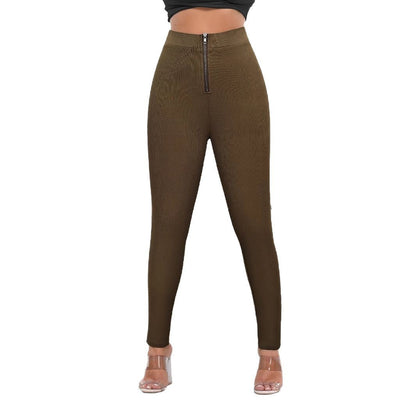 Kvinnor Leggings Hög Midja Ribbad Med Dragkedja Mjuk Blandning 5