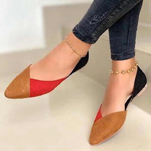Ballerina Schuhe für Frauen mit Spitzem Zeh und Farbblockdesign – Komfortable Mokassins aus Wildleder und Stoff, Größe 36-41 1