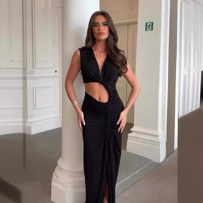 Kvinna A-Line Klänning V-ringning Polyester Ärmös-2