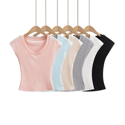 Kvinnors T-shirt V-hals Modern Snitt 100% Bomull 2