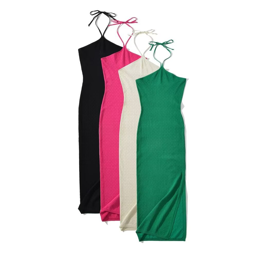 Dam Midi Klänning Patchwork Ryggfri Polyester-3