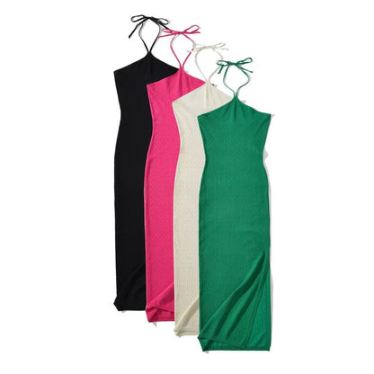 Dam Midi Klänning Patchwork Ryggfri Polyester-3