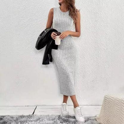 Dam Midi Klänning Ärmlös BodyCon Polyester-3