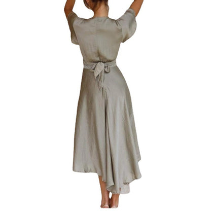 Kvinnor Klänning Oregelbunden V-ringning Kort Ärmar Polyester 5