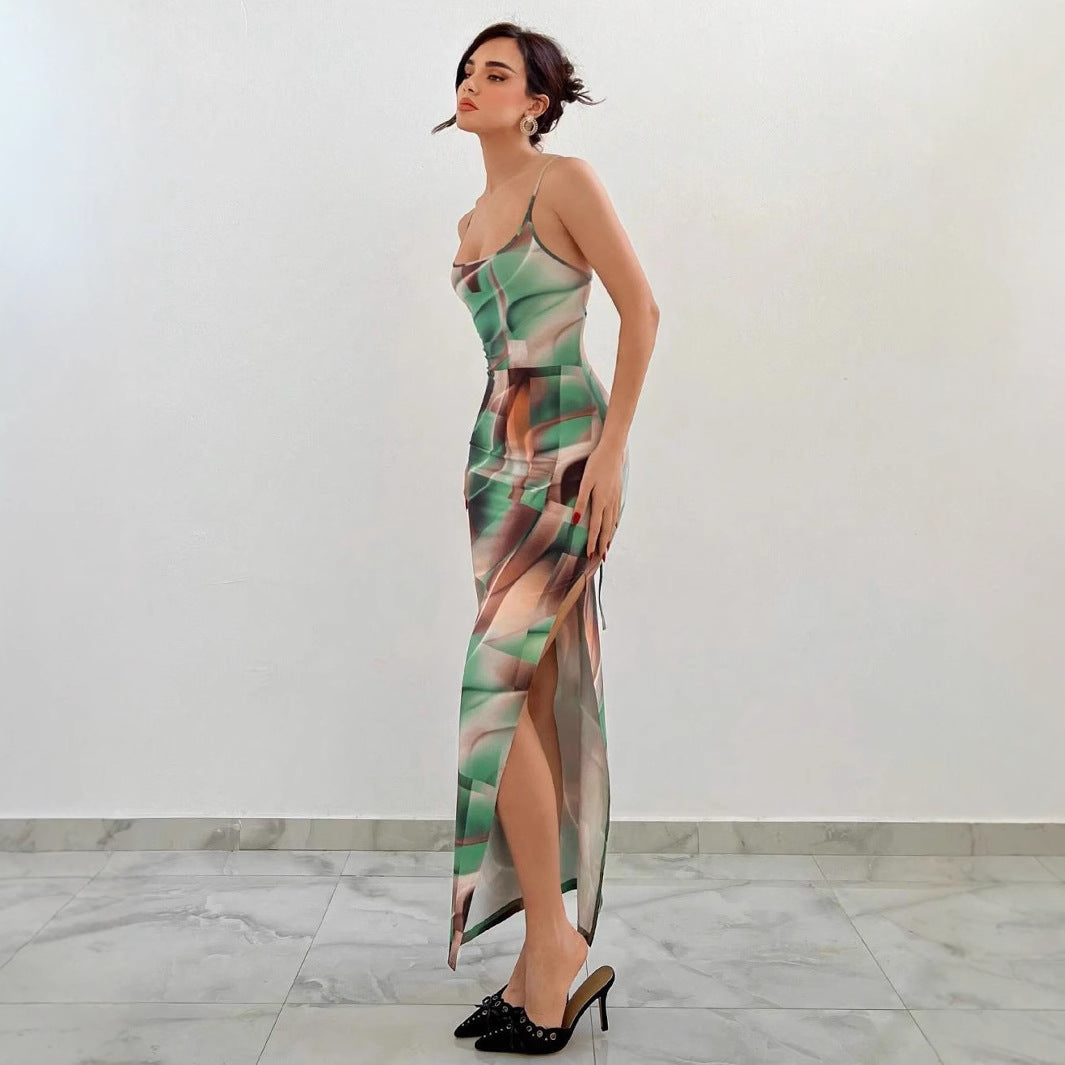 Kvinnors Långklänning Ryggfri Spaghetti Remmar för Fest och Bröllop Mjuk Polyester-4