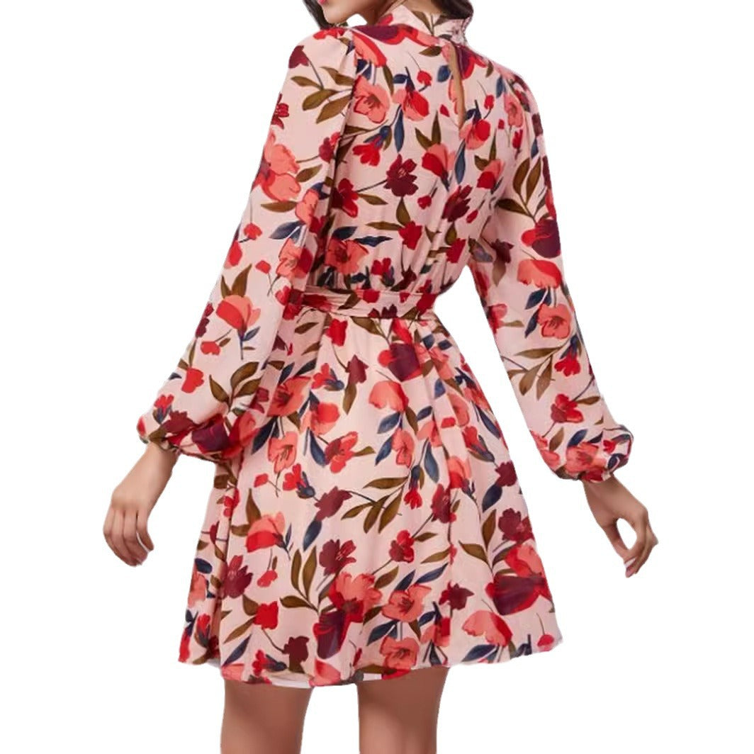 Kvinnors Midi Klänning A-linje Polyester Lång Ärmar Cirkulär Hals 6