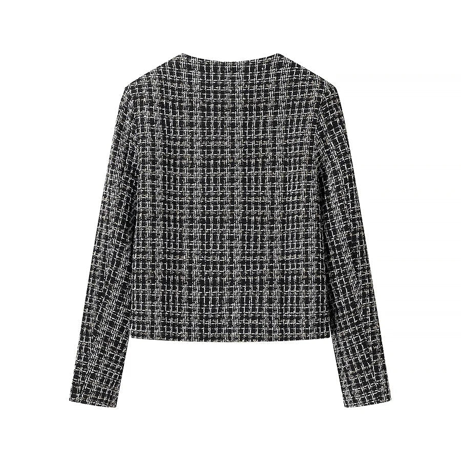 Kvinnors Blazerjacka Tweed med Gyllene Knappdetaljer-2