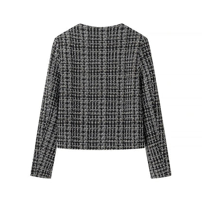 Kvinnors Blazerjacka Tweed med Gyllene Knappdetaljer-2