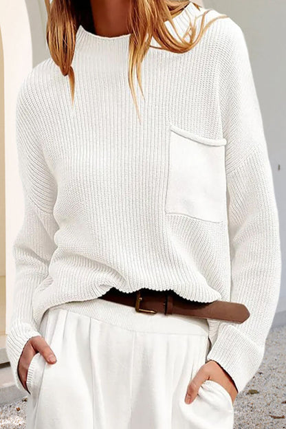 Dam Tröja Långärmad Avslappnad Polyester med Hällfickor-5