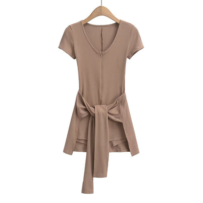 Kvinnors Wrap Klänning med Bindande Bälte i Andningsbart Material – Elastisk Passform och Rund Halsringning 8