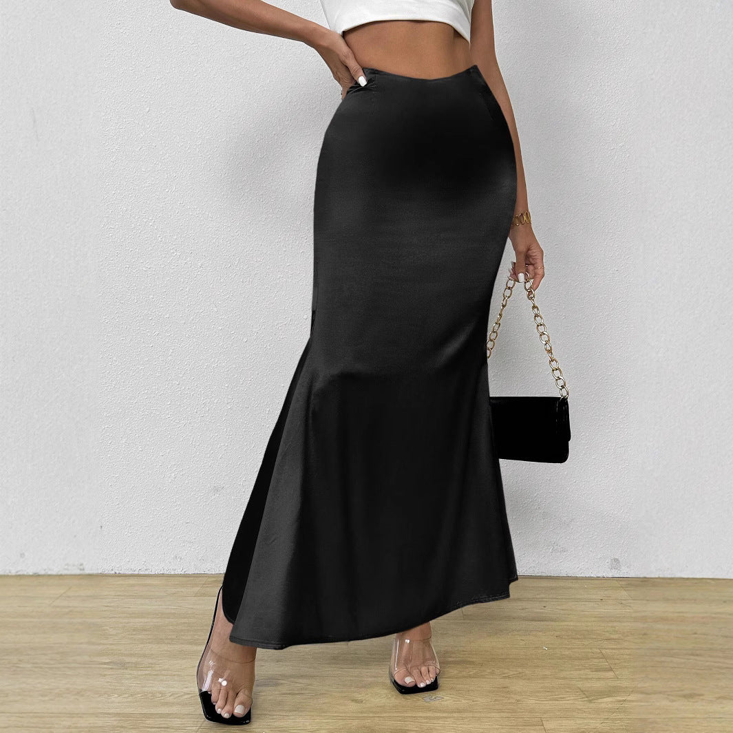 Dam Maxikjol Satin Elegant Lång Stil Med Figur-Huggande Passform 5