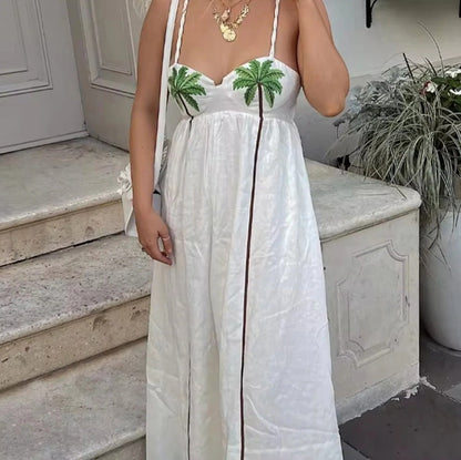 Dam Sommarklänning Tropiskt Motiv Lätt Tyg Elegant Snitt-4