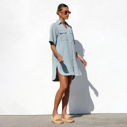 Dam Klänning A-Linjeformad Denim för Vardagsbruk och Fest-3
