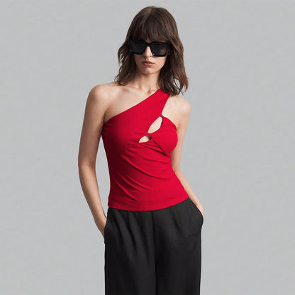 Kvinnors Kort Topp Oregelbunden Design Mjuk Tygblandning-1