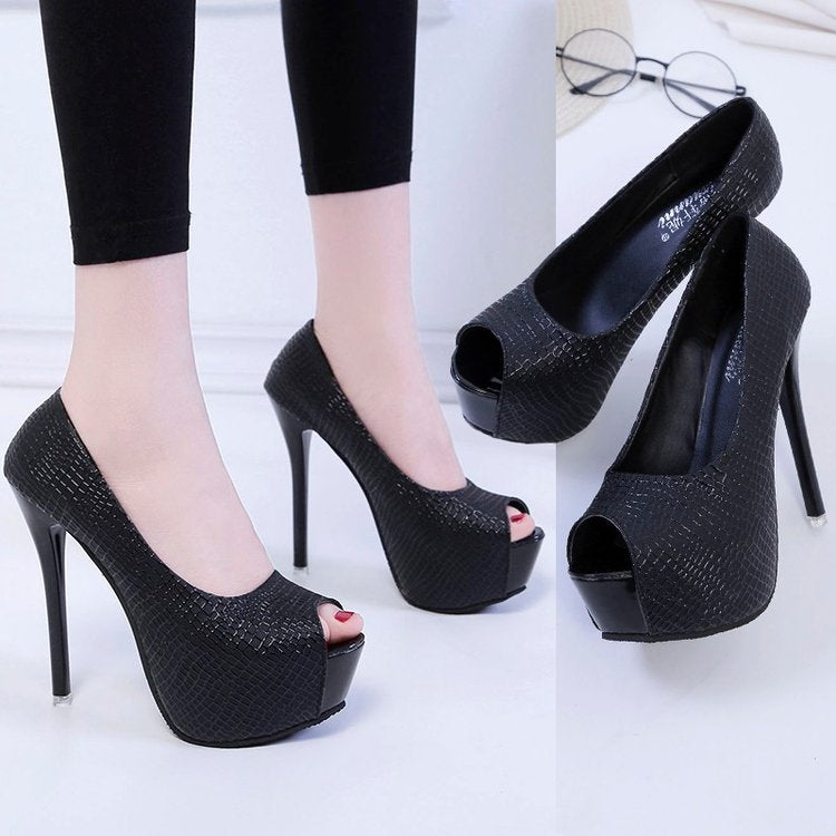 Kvinnor Peep-Toe Pumpar Hög Blockhäl Syntetiskt Läder 5