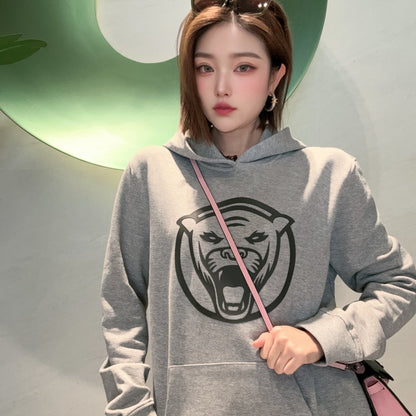 Tjocktröja Dam Löst Passande Med Huva i Bomull och Polyester-4