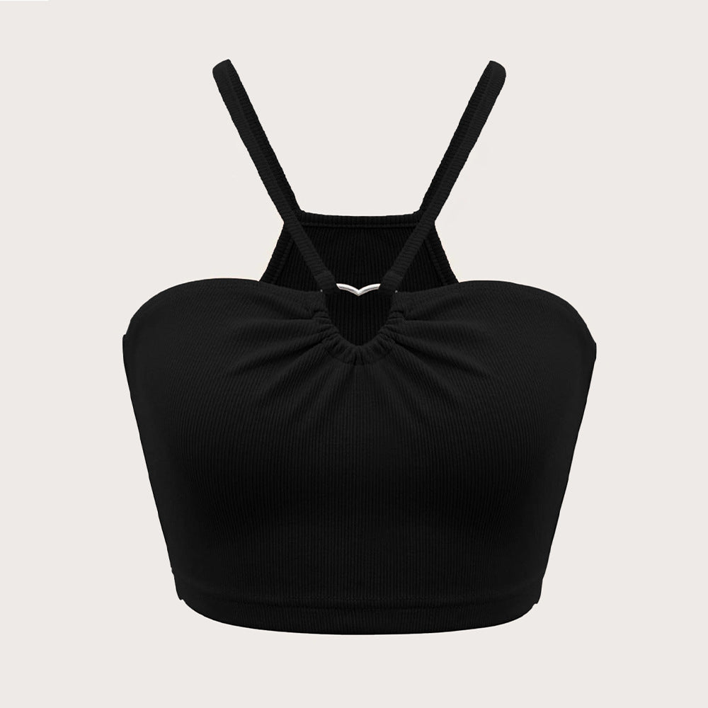 Kvinnor Festtop Ribbad Justerbara Spaghetti Bärare Elegant Topp 4