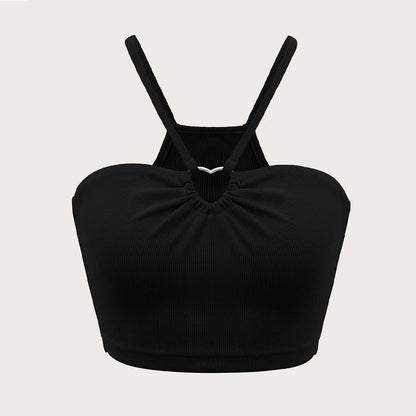 Kvinnor Festtop Ribbad Justerbara Spaghetti Bärare Elegant Topp 4