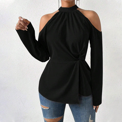 Kvinnors Festtop Axelfri Wrap Bomullsmix Elegant Topp 1
