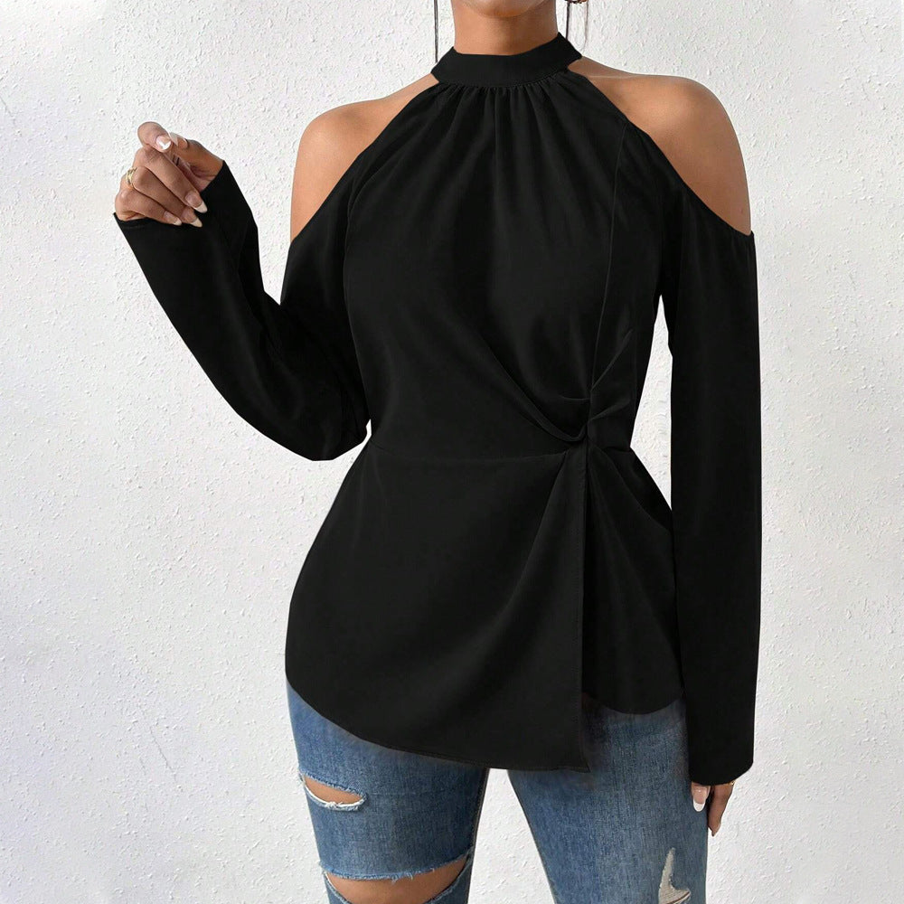 Kvinnors Festtop Axelfri Wrap Bomullsmix Elegant Topp 7