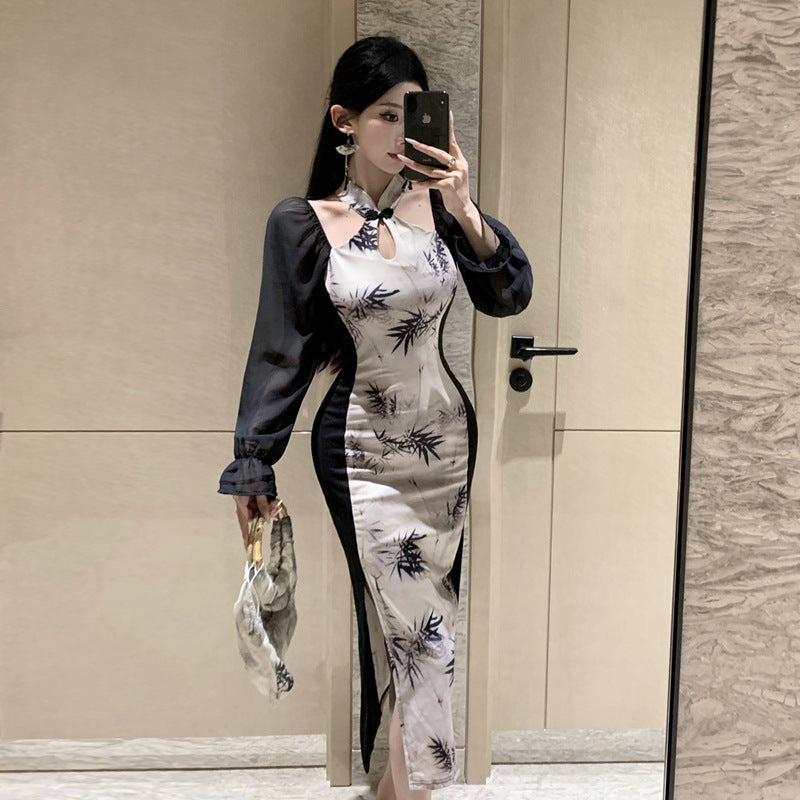 Dam Klänning En Axel Halterneck Spetsdesign Högkvalitativt Tyg-1