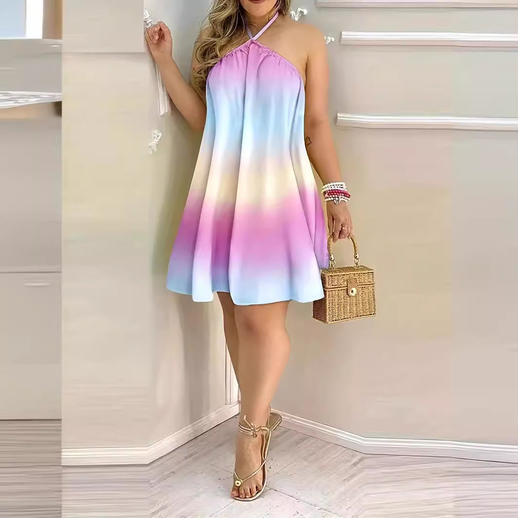 Kvinna A-Line Kjol Spaghetti Bärare Mjuk Tyg-3