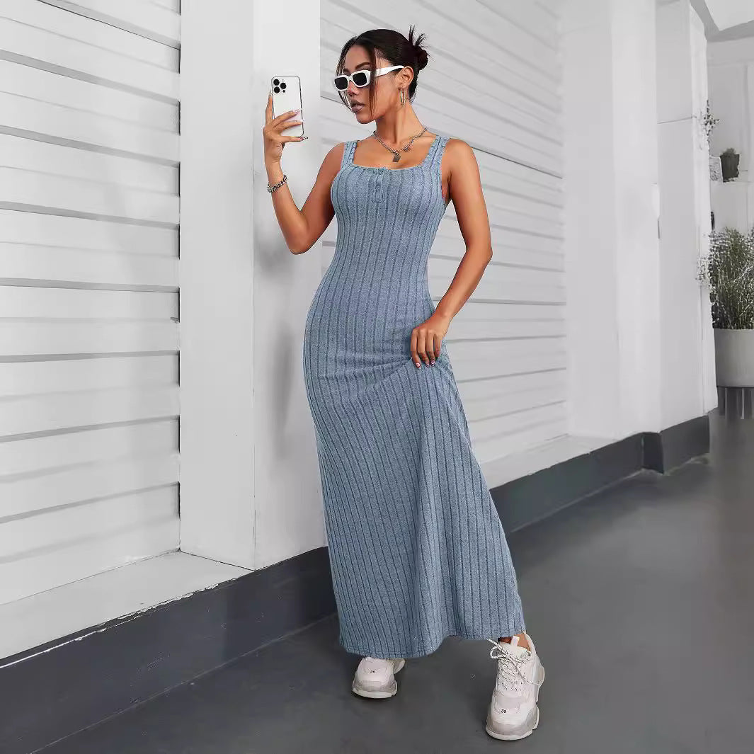 Damklänning A-Linje Midi Fyrkantig Halsringning Polyester-5