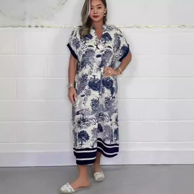 Kvinno Klänning Kortärmad Tryckt Polyester Elegant Avslappnad-3