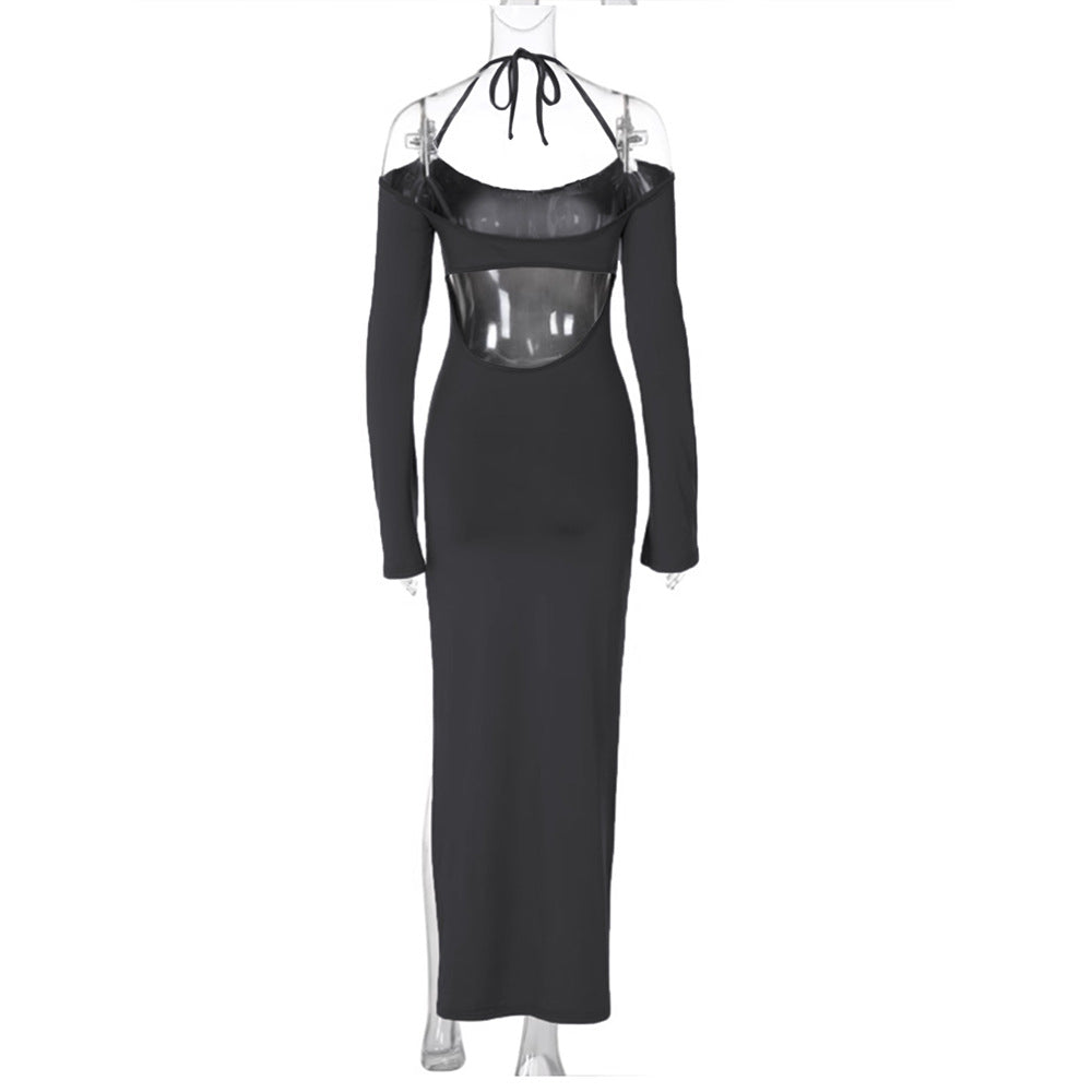 Kvinnors Off-Shoulder Lång Klänning Polyester-5