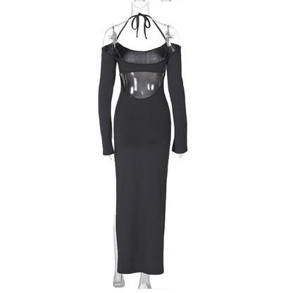 Kvinnors Off-Shoulder Lång Klänning Polyester-5