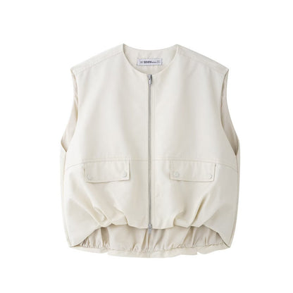 Dam Tank Top Ärm lös Casual med Dragkedja i 100% Bomull-3