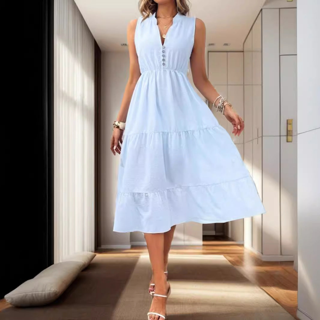 Kvinnors A-linjeformad Klänning Utan Ärmar V-ringning Polyester 4