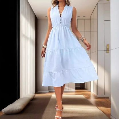 Kvinnors A-linjeformad Klänning Utan Ärmar V-ringning Polyester 4