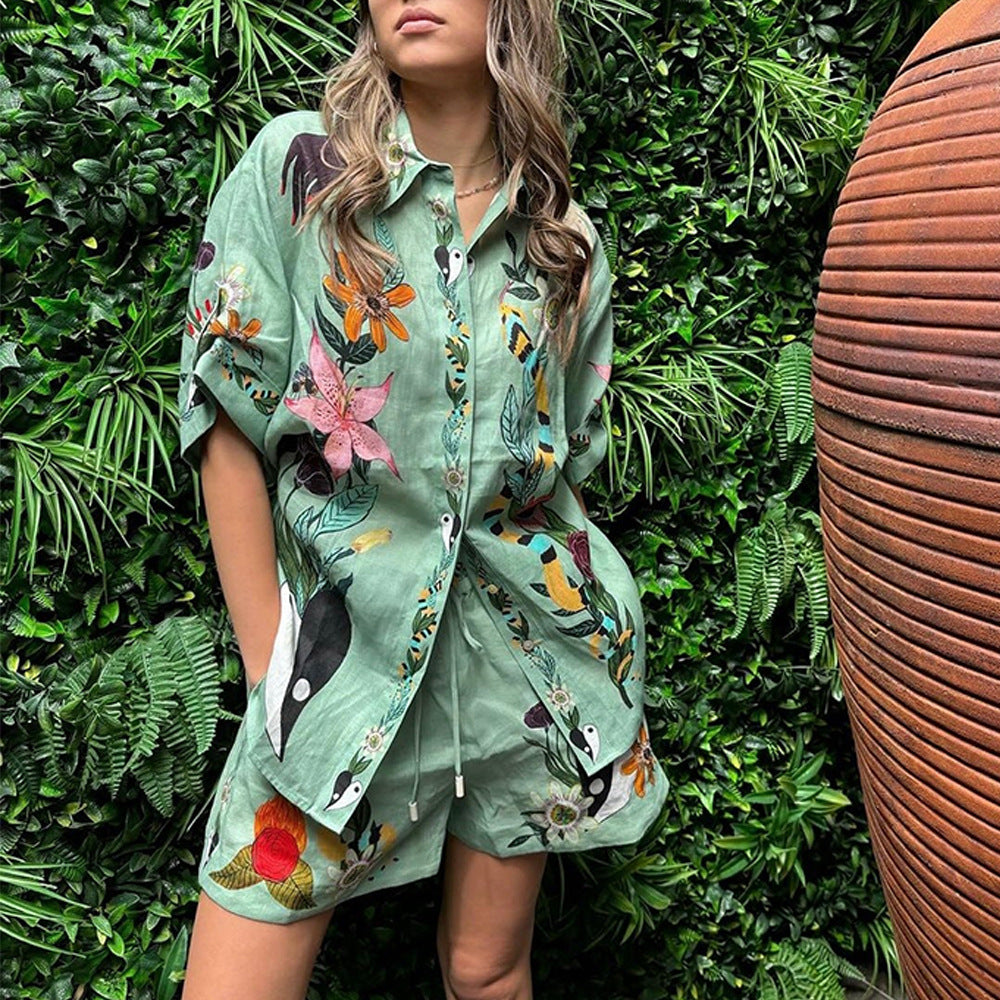 Herrens Sommar Set Djurtryck Kortärmad Skjorta Polyester-3