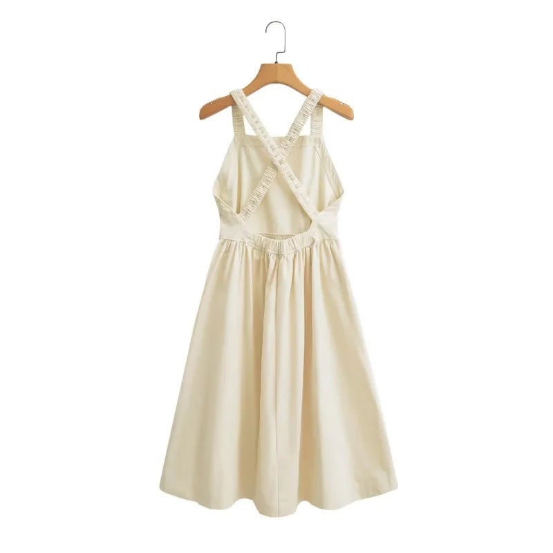 Sommarklänning Dam Flödande Bomullsmix med Justerbara Spaghettisupportrar-2