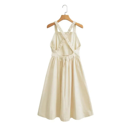 Sommarklänning Dam Flödande Bomullsmix med Justerbara Spaghettisupportrar-2