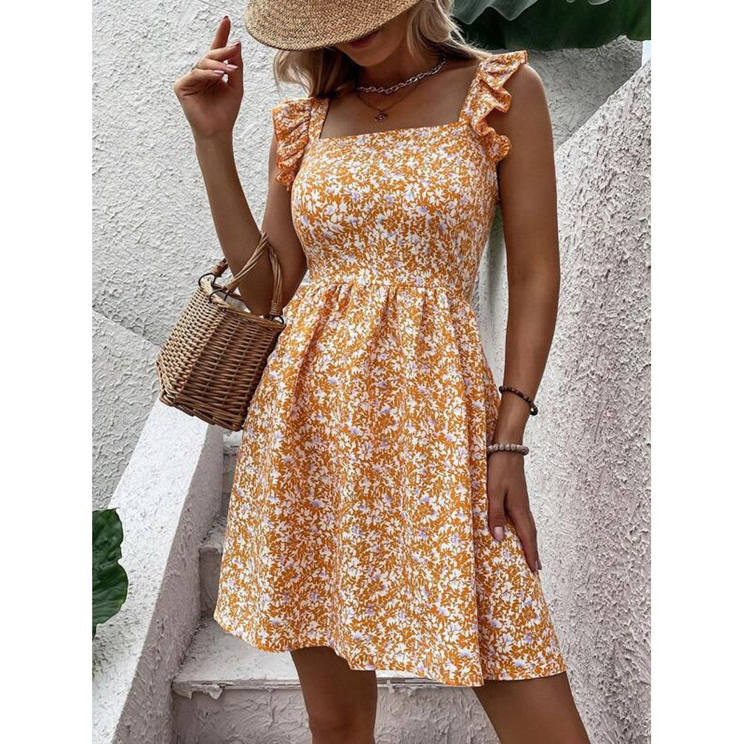 Dam Sommarklänning Blommönster med Rufflar i Andningsbart Tyg 2